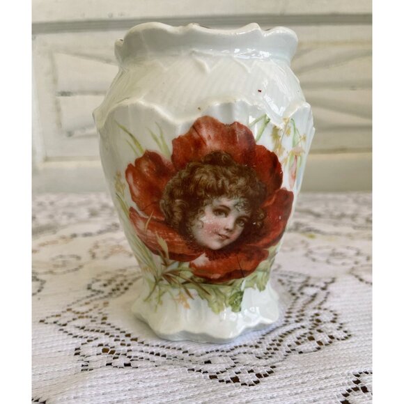 Antique Porcelain Vase With Fair Girl in a Flower - Picture 8 of 8